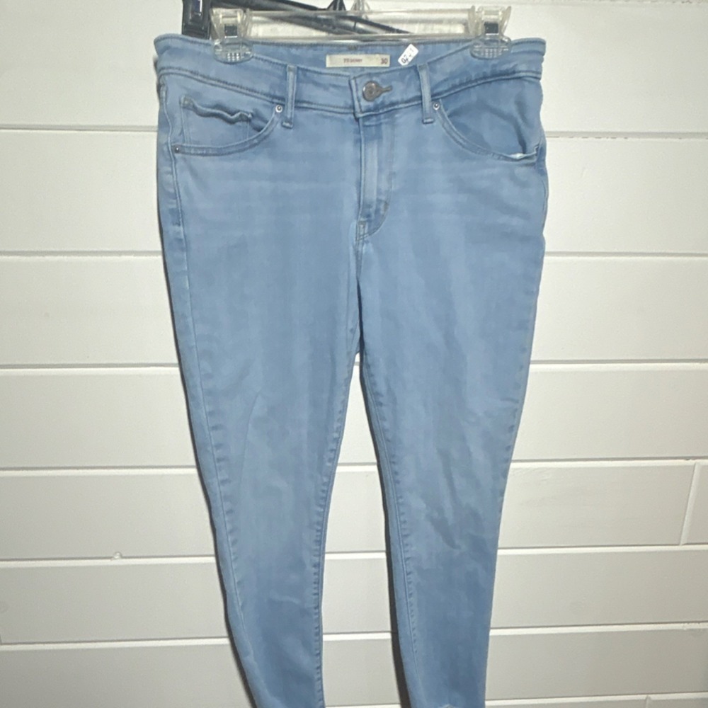 Levi's Women's Skinny Jeans Light Blue Denim Raw Hem Button Zip 5-Pocket Size 30